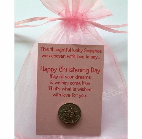 WISHES CAN COME TRUE GIRL CHRISTENING KEEPSAKE SIXPENCE GIFT CARD