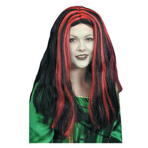Wig, Black with Red Streaks