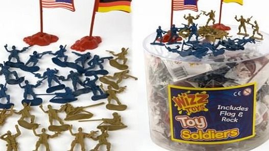 Wizz Toys 12 Pack WWII Army Toy Soldiers, Flag amp; Rock Assorted Figurines Battle War Toys