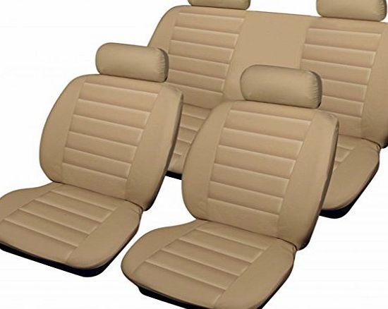 wlw  Deluxe Leather Look Beige/Cream Sport Styling Car Seat Covers