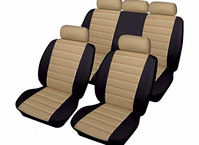 wlw  Leather Look Advanced Airbag Ready Beige/Black Styling Cream Car Seat Covers
