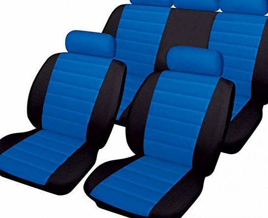 wlw  quilted Airbag ready Leather Look Blue/Black Styling Car Seat Covers