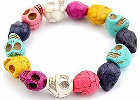 WMA Rock Fashion Cool Friendship Multi Colorful Skull Bead Loose Chain Bracelet