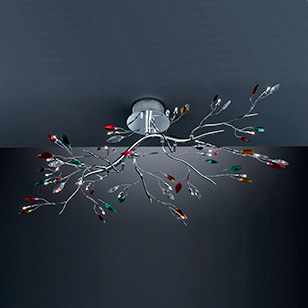 Wofi Lighting Albero Chrome Ceiling Light With Clear, Red, Green And Amber Decorative Glass Pieces