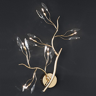 Wofi Lighting Albero Modern Gold Coloured Decorative Wall Light With Leaf Shaped Glass Pieces