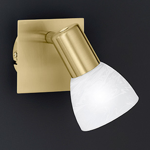 Wofi Lighting Angola Modern Brass Matt Wall Light With A Single Spotlight With A White Glass Shade