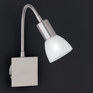 Wofi Lighting Angola Modern Nickel Matt Wall Light With A Flexible Arm And White Glass Shade