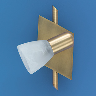 Wofi Lighting Colo Modern Coloured Brass Wall Light With A Single Spotlight With A White Glass Shade
