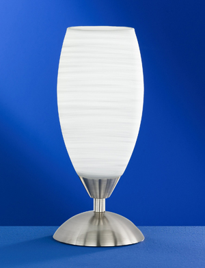 Wofi Lighting Flame Modern Uplighting Table Light In Nickel With A White Glass Shade And Fitted Switch
