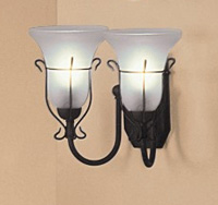 Wofi Lighting Floren Traditional Double Wall Light Brown Rust Effect Finish White Glass Shades