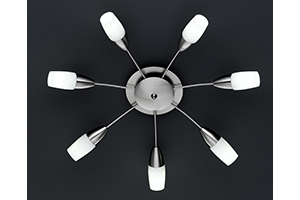 Wofi Lighting Pali II Modern Energy Saving Ceiling Light In Nickel-matt With Seven White Glass Shades