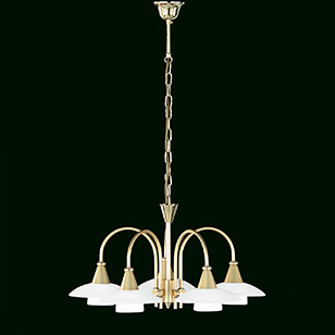 Wofi Lighting Pallas Modern Brass Matt Energy Saving Ceiling Light With Five White Glass Shades