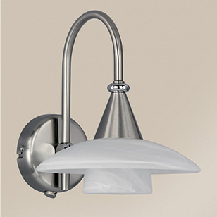Wofi Lighting Pallas Modern Nickel-matt And Chrome Wall Light With A White Frosted Glass Shade