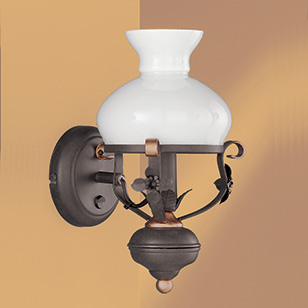 Wofi Lighting Petro Traditional Brown Rust Effect Wall Light With A White Glossy Glass Shade