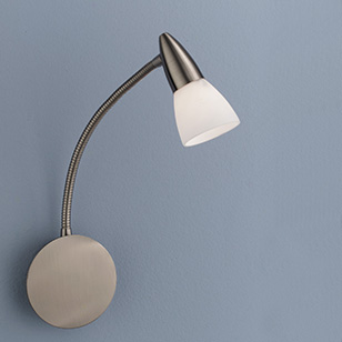 Wofi Lighting Piccolo Modern Wall Light In Nickel With A White Glass Shade