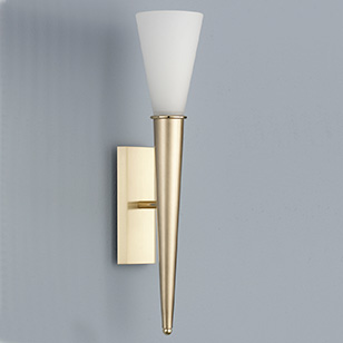 Wofi Lighting Romano Modern Matt Brass Torch Style Wall Light With A White Glass Shade