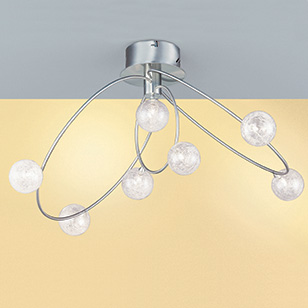 Wofi Lighting Sputnik Ceiling Light In Nickel-matt With Small Globe Shaped White Frosted Glass Shades