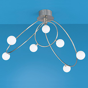 Wofi Lighting Sputnik Modern Ceiling Light In Nickel-matt With Seven Small Globe Shaped White Glass Shades