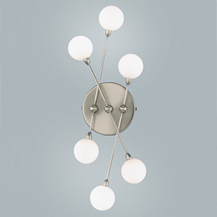 Sputnik Modern Nickel Wall Light With Six Small Globe Shaped White Glass Shades
