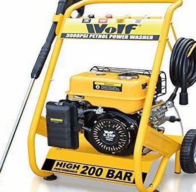 200 Bar (3000psi) 6.5 HP Petrol Driven Pressure Power Washer With Solid Steel Frame