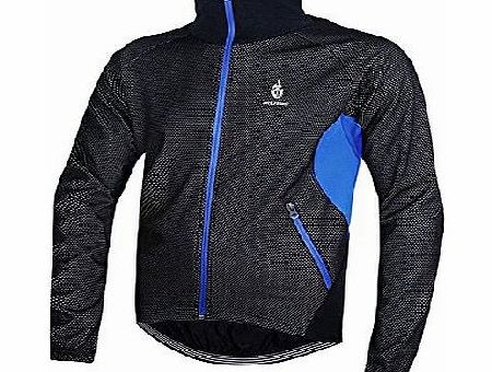 Men Fleece Thermal Winter Cycling Jacket Windproof Bicycle Wind Coat Clothing Casual Long Sleeve Jersey (Blue, XL)