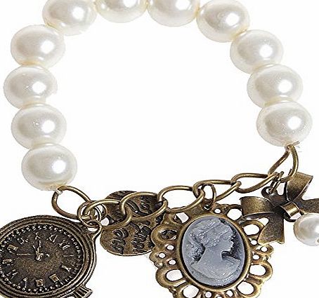 Womdee Classic Vintage Pearl Bracelet With Charms,Pearl With Womdee Accessory