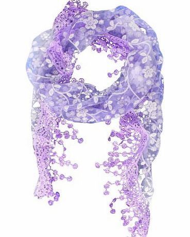 Womdee Lace Tassel Burntout Floral Print Triangle Scarf Shawl (Light Purple) With Womdee Accessory