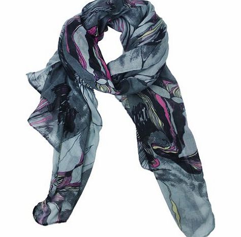 Womdee TM) Fashion Begonia Flower Ink Style Soft Voile Scarves Wrap,Gray With Womdee Accessory