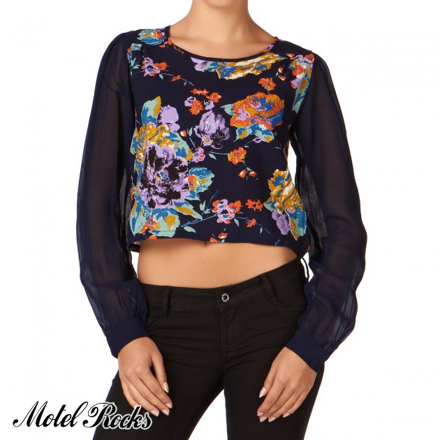 Motel Dolly Blouse Top - Pretty Rose Navy