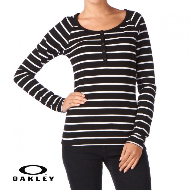 Womens Oakley Stripes Long Sleeve T-Shirt - Black