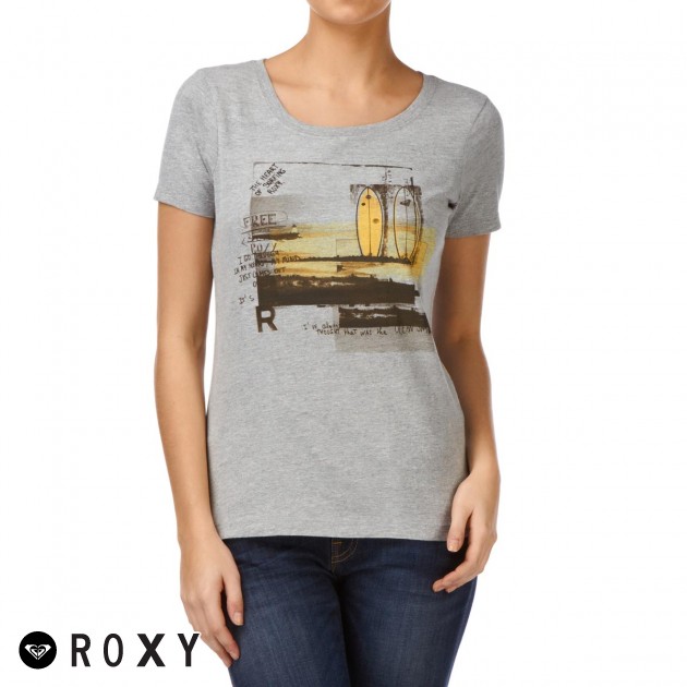 Womens Roxy Ocean Land T-Shirt - Light Heather