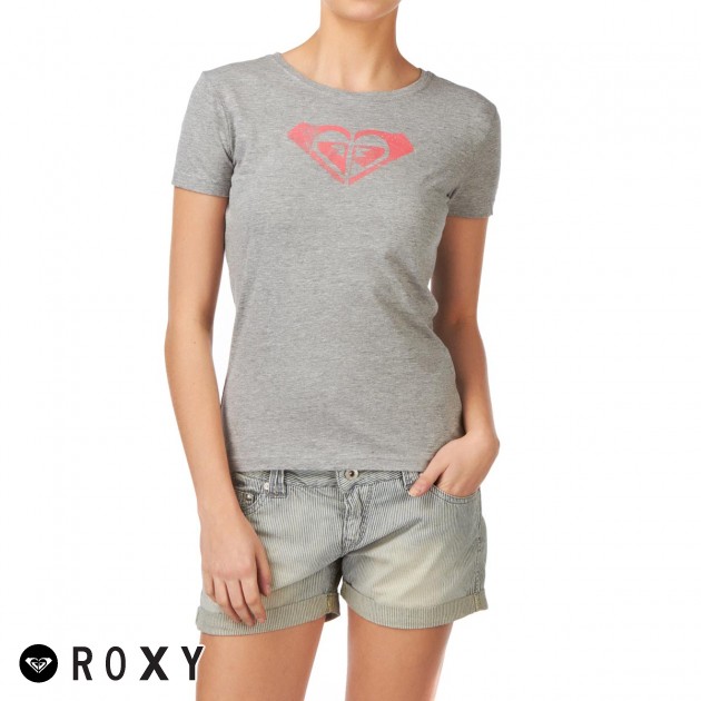Womens Roxy Scrapped T-Shirt - Light Heather Grey
