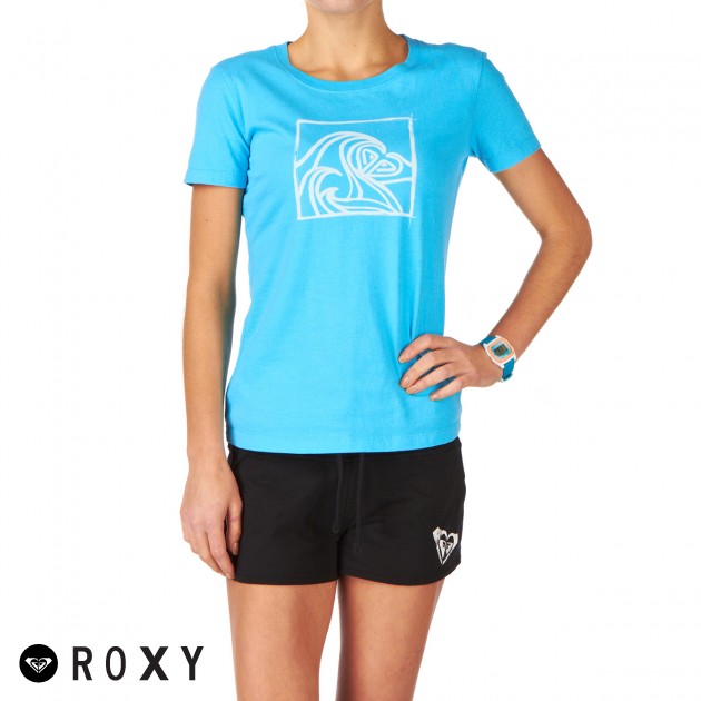 Womens Roxy Surfing Logo T-Shirt - Neon Blue