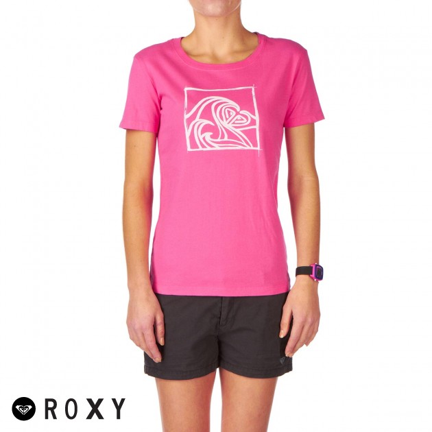Womens Roxy Surfing Logo T-Shirt - Neon Pink