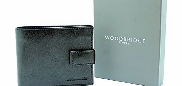 Woodbridge London  MENS BLACK LEATHER BIFOLD WALLET WITH ZIP COIN POCKET - GIFT BOXED