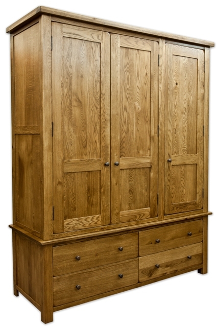 Woodbury Solid Oak Triple Gents Wardrobe with 4