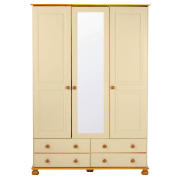 Triple Wardrobe with Mirror, Cream &