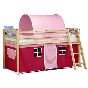 wooden Mid Sleeper Bed Frame with Pink Tent