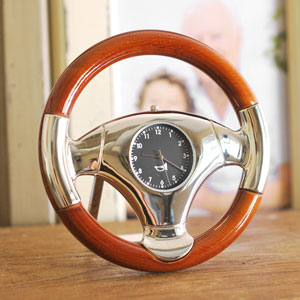 Wooden Steering Wheel Miniature Clock