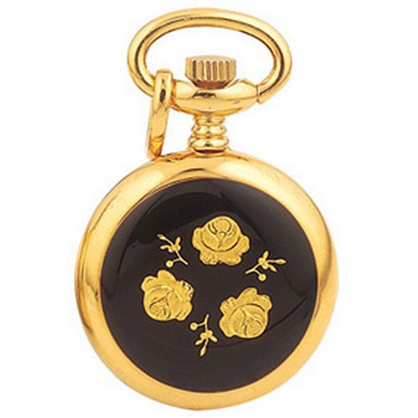 Woodford Black Flower Gold Plated Quartz Pendant Watch by