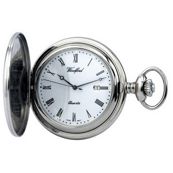 Woodford Chrome Plated Quartz Full Hunter Pocket Watch by