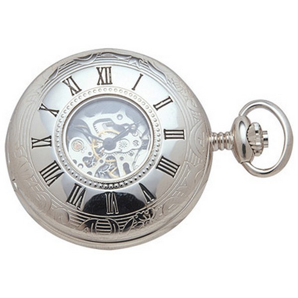 Woodford Chrome Plated Skeleton Mechanical Pocket Watch by