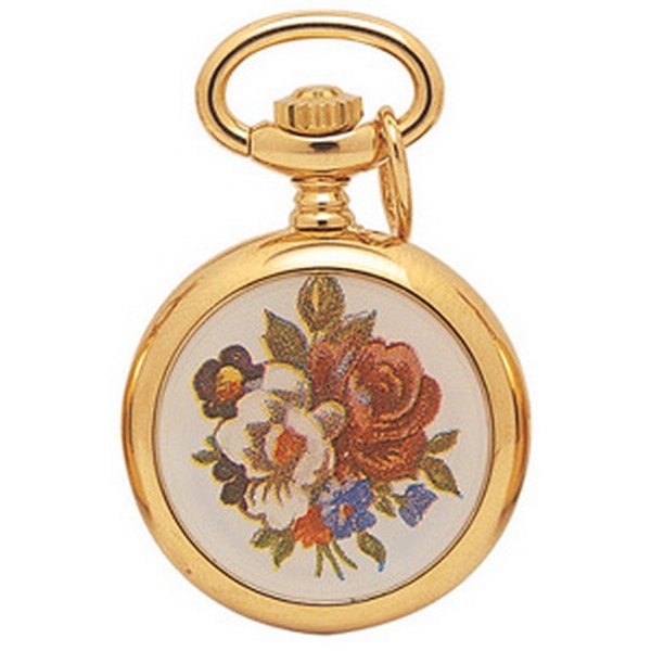 Woodford Flower Back Gold Plated Quartz Pendant Watch by