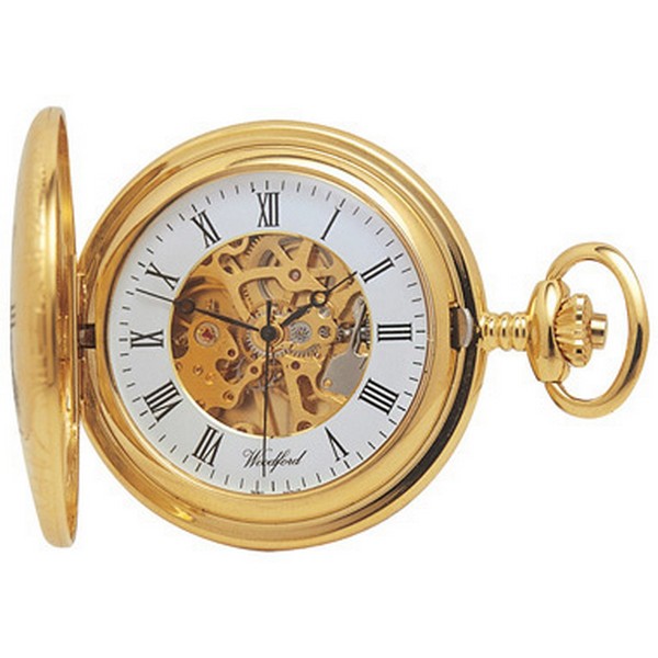 Gold Plated Skeleton Mechanical Pocket Watch by