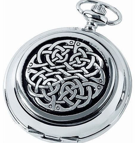 Quartz Pocket Watch, 1873/Q, Mens Chrome-Finished Never Ending Knot Pattern with Chain (Suitable for Engraving)