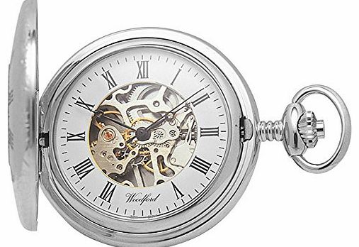 Woodford Skeleton Half-Hunter Pocket Watch, 1020, Mens Chrome-Finished wth Chain (Suitable for Engraving)