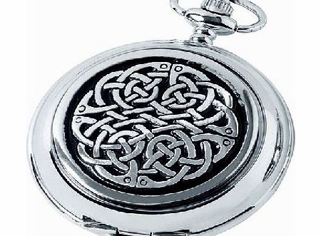 Skeleton Pocket Watch, 1873/Sk, Mens Chrome-Finished Never Ending Knot Pattern with Chain (Suitable for Engraving)