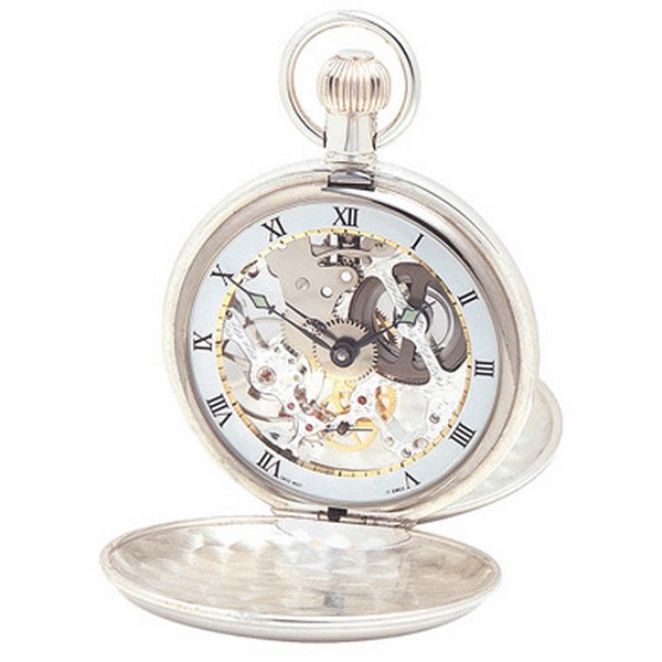 Woodford Sterling Silver Plain Skeleton Swiss Pocket