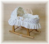 woodform Cream B.A Dolls Toy Moses Basket and Beech Rocking Stand
