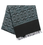 Black Paisley Design Tassle Silk Scarf